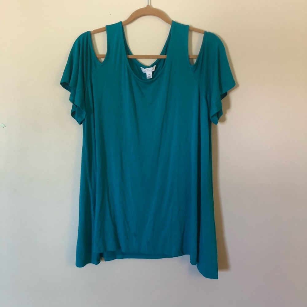 Boutique Cold Shoulder Stretchy Teal Top